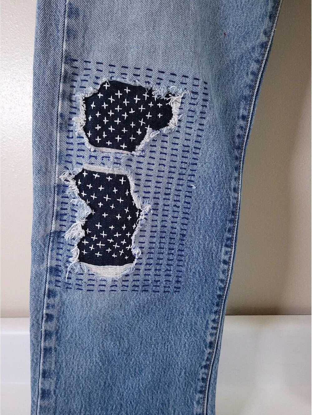Vintage levis 501 xx 34x38 sashiko patchwork boro jeans 35 inseam